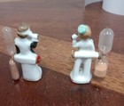 Vintage 1940s Japan Occupied Egg sand Timer Bellhop Maid Porcelain Figurines C88