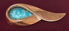 Vintage Designer Signed Matisse Renoir Copper Blue Enamel 3  Pin Brooch