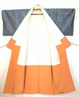 Vintage Japan Kimono Silk Tsumugi Cross Geometric Robe Duster Coat Winered M