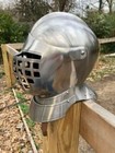 Medieval Stainless Steel Tournament Helmet Knight Helmet Larp With Wooden Stand