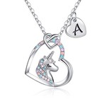 Colorful Unicorn Necklace For Girls - Cz Heart Pendant Initial Jewelry Gift