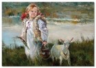 Little Girl Herding A Goat Kids Art Morozova Russian New Modern Postcard