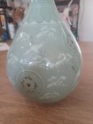 Antique 19th Korean Inlaid Cranes Art Celadon Porcelain Yuhuchun Vase