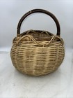 Primitive Vintage Woven Rattan Oak Splint Egg Gathering Basket Handle