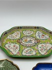 Set Of Three Decorative Green Floral Porcelain Tray