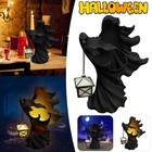 Halloween Cracker Barrel Ghost Witch Messenger W  Lantern Ghost Statue Ornament