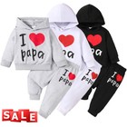 2pcs Toddler Kids Baby Boy Girl Outfits I Love Papa Hooded Top pants Clothes Set