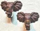Set - 2 Toscano Lucky Elephant Head Wall Sconces Resin   Brass Candle Holders 