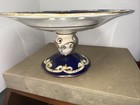 Antique 19th Century Compote Gilded Blue Hand Painted Flowers Floral Victorian