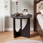 2pack Round End Table Black Embossed Wood Grain T-shaped Base Sofa Side Table