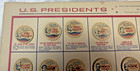 Rare  Vintage 1962  us President Milk Caps On Display  Sheet  Complete   9 x 24 