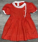 Vtg Girls Dress Toddler Sz 5 Red   White Striped Lace Ruffle Collar Tie Back Usa