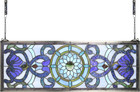 Extra Large Horizontal Blue Victorian Stained Glass Window Panels Hanging Transo