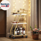 Bar Cart  3-tier Home Bar Serving Cart With Wheels  Drink Cart With Glass Holder