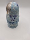Russian Matryoshka Nesting Dolls Set Blue Silver Floral Hand Painted
