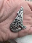 Native Canada Pewter Howling Wolf Brooch Pin 
