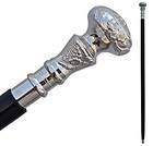 Vintage Walking Cane Wooden Walking Stick Silver Brass Handle Knob Black Wood 