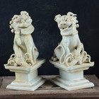 A Pair Chinese Song Hutian Kiln White Porcelain Figurine Lion Statue 6 0 Inch