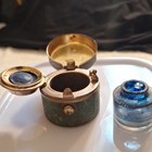 Rare Antique Traveling Brass Inkwell With Glass Inkwell Inside