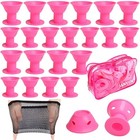 40 Pcs Pink Magic Hair Rollers Include 20pcs Large Silicone Curlers And 20pcs   