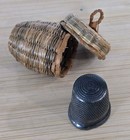 Antique Sterling Silver Star Mark Thimble Wmini Wovn Basket Holder Victorian Era