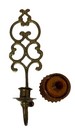 Vintage Solid Brass Wall Mounted Candle Holder Sconce Amber Diamond Glass
