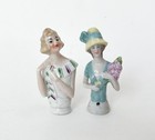Lot Lady Pin Cushion Half Doll Pink Rose Porcelain Ceramic Vtg Art Deco Germany