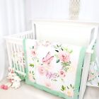 4-piece Crib Bedding Set  Baby Girl Crib Bedding Set Butterflies Floral Nursery