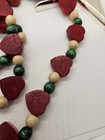 Vintage Wood Bead Garland  Red Hearts  Valentine s Day Country Farmhouse Rustic
