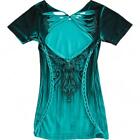 New Women s Affliction Green Rome Rhinestone   Cross Wings T-shirt Top Xs-xxl