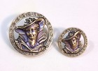 Antique Victorian Lady Big Hat Collar Mother Daughter 2-part Brass Metal Buttons