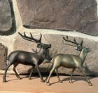 Vintage Collectible Brass Deer Figurine Set With Patina  1970 Made In Korea