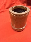 Vtg Brown Leather Dice Cup Bar Ribbed Inside Quiet Shaker Round Bottom