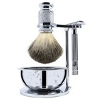 Wet Shaving Kit For Men - Badger Hair Shaving Brush  Stainless Steel Bowl Mug  D