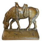 Vintage Pair Cast Iron Bronze Brass Finish Bookends  Saddled Grazing Horses