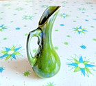 Vintage Mcm Ceramic Ewer Pitcher Mini Vase Blue   Green Marble Art Pottery