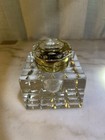Levenger Inkwell Empire Antique Clear Crystal Glass Brass 3 5    Faceted Cube