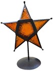 Moravian Star Candle Holder Amber Glass Black Metal Boho Lantern Decor Tabletop