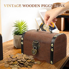 Piggy Bank  Vintage Wood Treasure Chest Rustic Small Wooden Box Decorative Coin