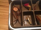 Aluminum Fly Fishing Storage Container Loaded With Rough Winged Vintage Flies
