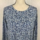 Croft   Barrow Classic Top Tee Shirt Size 1x Blue Floral Long Sleeve 100  Cotton