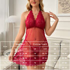 Sexy Lace Sheer Lingerie Women Deep-v Neck Dress Babydoll Chemise Sleepwear Gift