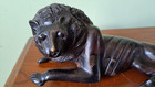 African Lion Carved Wood Antique Wooden Vintage Figurine Sculpture Folk Art 