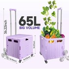 65l Folding Boot Cart Shopping Trolley Fold Up Storage Box Wheels Crate Foldable