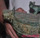 10  Old Chinese Ancient Dynasty Bronze Ware Fengshui Beast Container Zun Statue