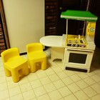 Vintage Kitchen Set With 2 Chairs  Refrigerator  Oven    Ironing Board W iron