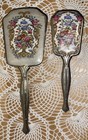 Vintage Art Nouveau Vanity Dresser Set 2 Piece Brush And Mirror Gold Tone   read