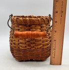 Vintage Hand Woven Handled Gathering Basket Signed
