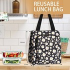 Lunch Bag For Women  Reusable Small Insulated Box Black Daisy 