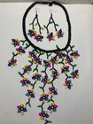 Handcrafted Multicolor Glass Beaded Flower Necklace   Earrings Jewelry Set